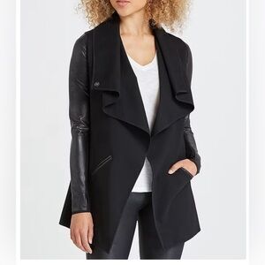 EUC Spanx Ponte Vegan Leather Sleeve Drape Front Jacket - 1X